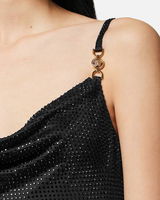 Versace ropa mujer vestido corto con medusa de cristal \'95 6BPV31 negro