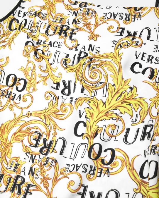 Versace ropa mujer vestido corto de alta costura con logo 6BPV2187 oro y blanco