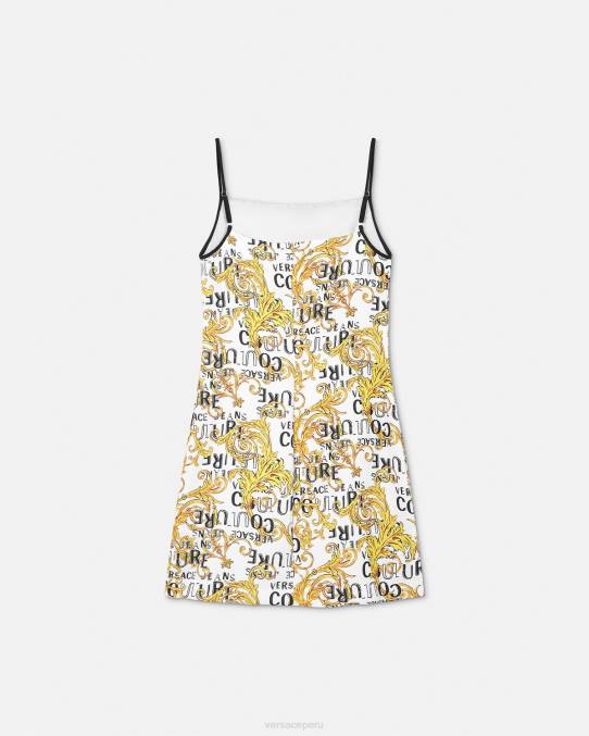 Versace ropa mujer vestido corto de alta costura con logo 6BPV2187 oro y blanco