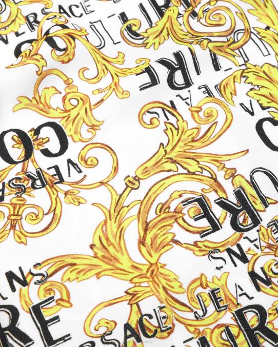 Versace ropa mujer vestido corto de alta costura con logo 6BPV2187 oro y blanco