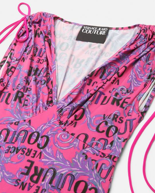 Versace ropa mujer vestido corto de alta costura con logo 6BPV2188 fucsia