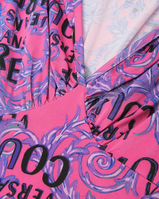 Versace ropa mujer vestido corto de alta costura con logo 6BPV2188 fucsia