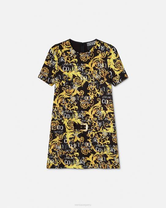Versace ropa mujer vestido corto de alta costura con logo 6BPV2189 oro negro