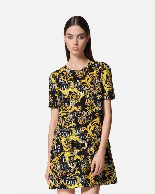 Versace ropa mujer vestido corto de alta costura con logo 6BPV2189 oro negro