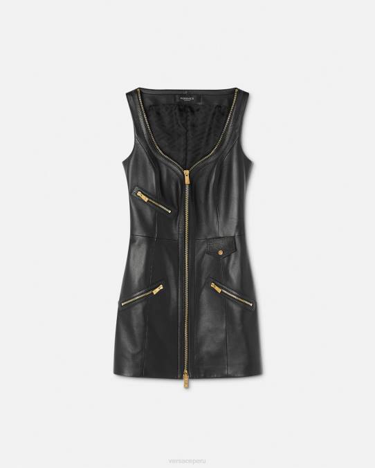 Versace ropa mujer vestido corto de cuero estilo motero 6BPV67 negro