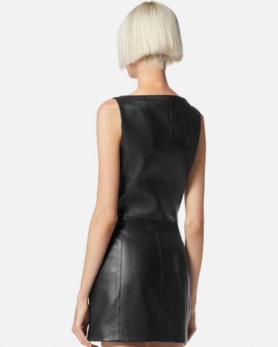 Versace ropa mujer vestido corto de cuero estilo motero 6BPV67 negro