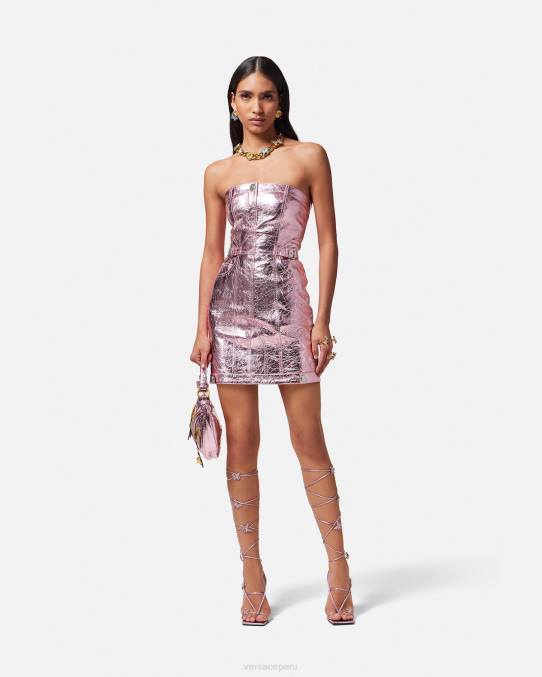 Versace ropa mujer vestido corto de cuero metalizado con Medusa 6BPV14 rosa