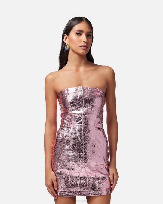 Versace ropa mujer vestido corto de cuero metalizado con Medusa 6BPV14 rosa