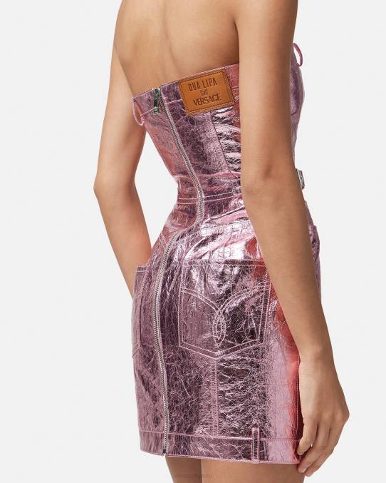 Versace ropa mujer vestido corto de cuero metalizado con Medusa 6BPV14 rosa