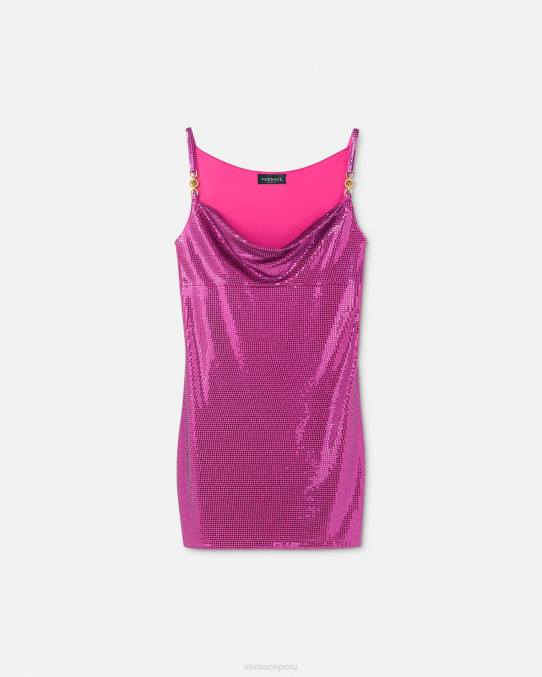 Versace ropa mujer vestido corto de malla metálica con Medusa '95 6BPV63 fucsia