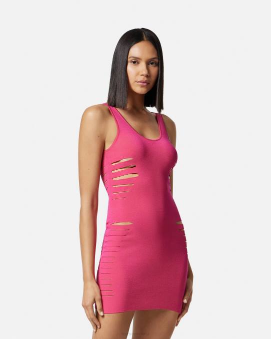 Versace ropa mujer vestido corto de punto con aberturas 6BPV47 rosa