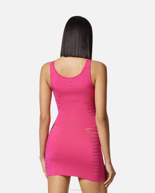 Versace ropa mujer vestido corto de punto con aberturas 6BPV47 rosa