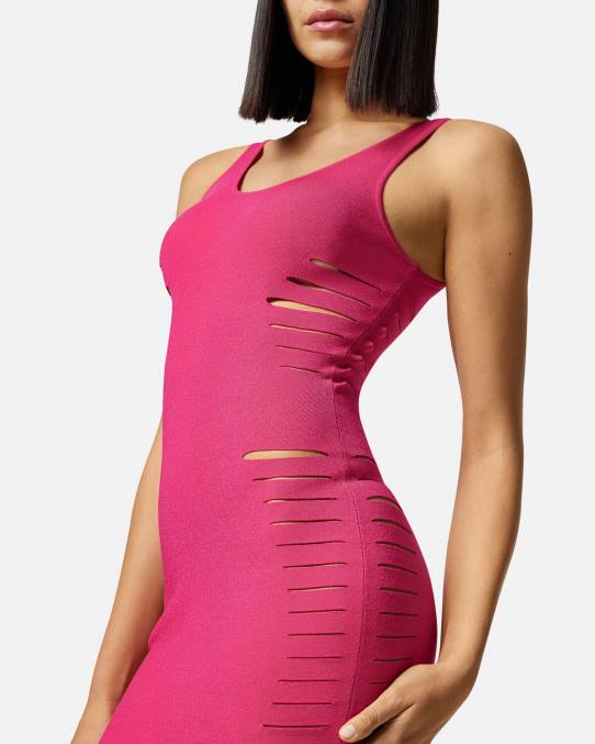 Versace ropa mujer vestido corto de punto con aberturas 6BPV47 rosa