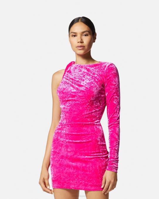 Versace ropa mujer vestido corto de terciopelo enrollado 6BPV74 fucsia