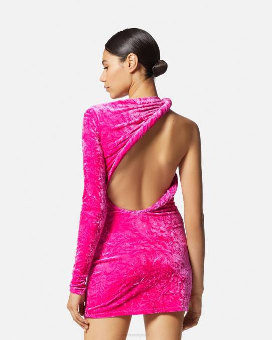Versace ropa mujer vestido corto de terciopelo enrollado 6BPV74 fucsia