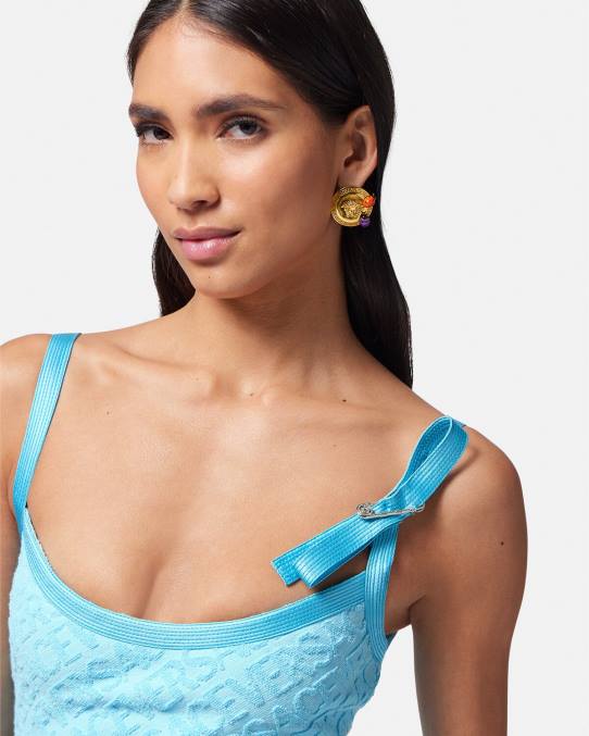 Versace ropa mujer vestido corto de toalla 6BPV10 azul claro