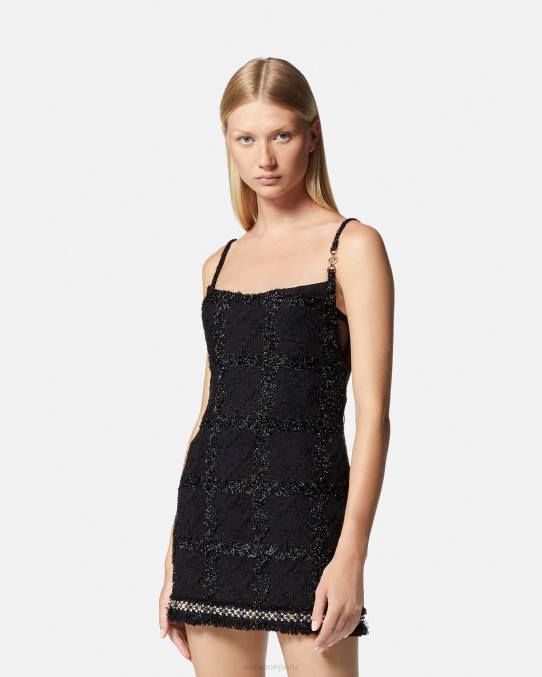 Versace ropa mujer vestido corto de tweed con pinchos y medusa 6BPV77 negro