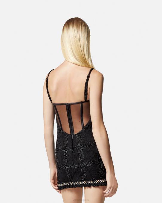 Versace ropa mujer vestido corto de tweed con pinchos y medusa 6BPV77 negro