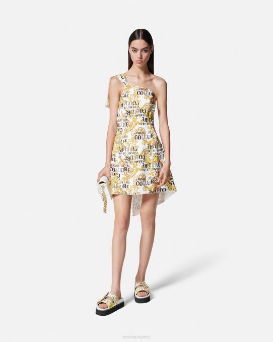 Versace ropa mujer vestido de alta costura con logo y un solo hombro 6BPV2186 oro y blanco