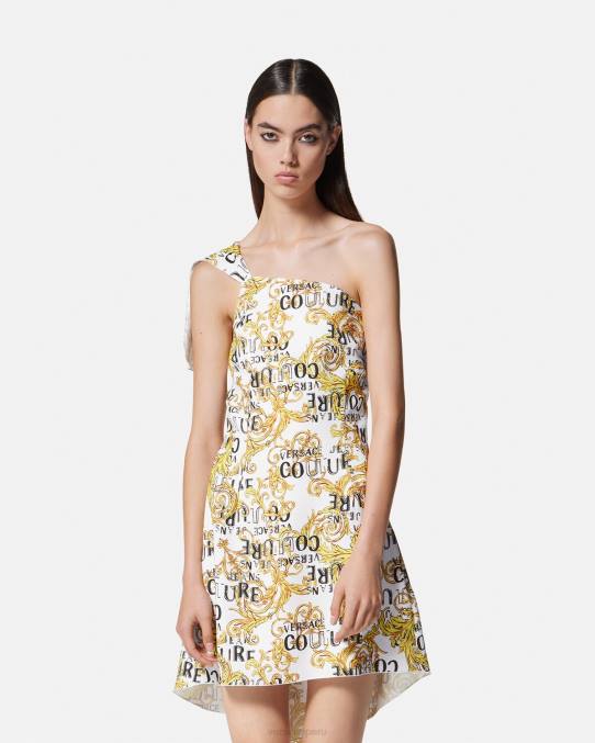 Versace ropa mujer vestido de alta costura con logo y un solo hombro 6BPV2186 oro y blanco