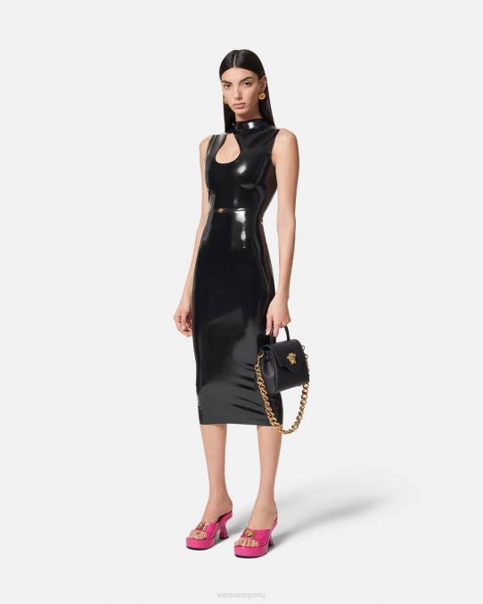 Versace ropa mujer vestido de látex con abertura de medusa biggie 6BPV66 negro