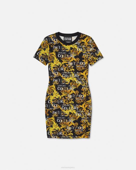Versace ropa mujer vestido estilo camiseta de alta costura con logo 6BPV2183 oro negro
