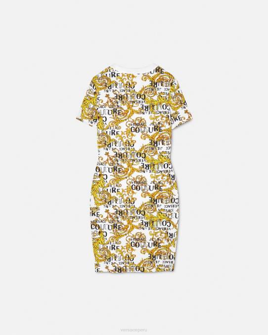 Versace ropa mujer vestido estilo camiseta de alta costura con logo 6BPV2185 oro y blanco