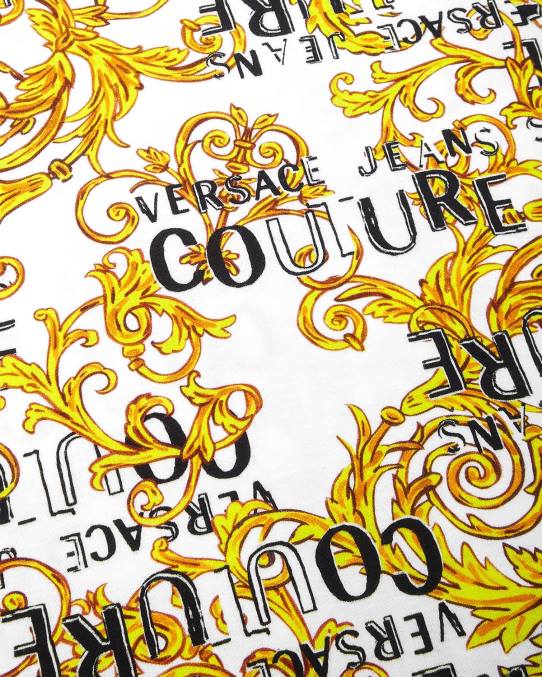 Versace ropa mujer vestido estilo camiseta de alta costura con logo 6BPV2185 oro y blanco