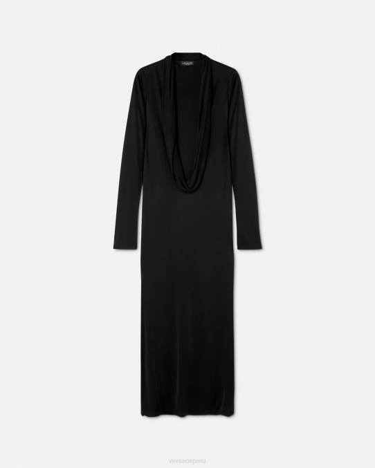 Versace ropa mujer vestido largo con capucha 6BPV59 negro