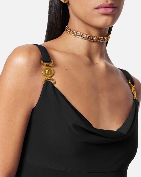 Versace ropa mujer vestido largo con medusa \'95 6BPV44 negro