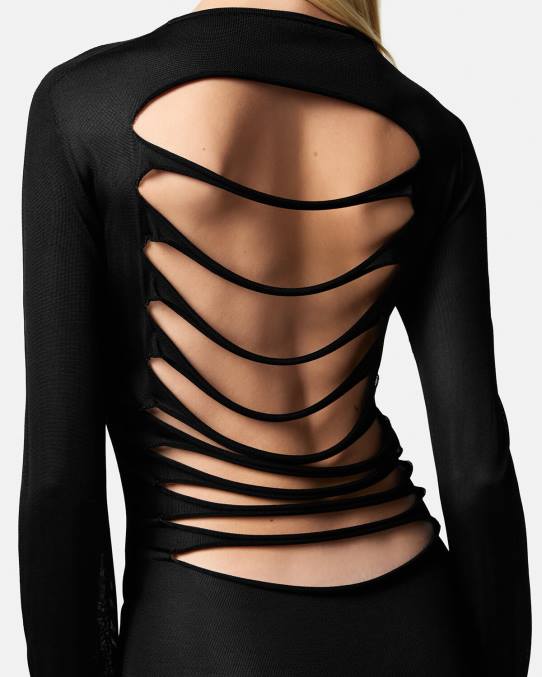 Versace ropa mujer vestido largo de punto con cortes 6BPV51 negro