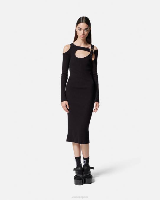 Versace ropa mujer vestido midi con abertura y hebilla barroca 6BPV2143 negro