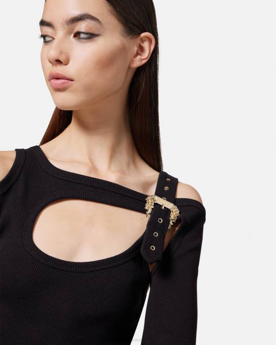 Versace ropa mujer vestido midi con abertura y hebilla barroca 6BPV2143 negro