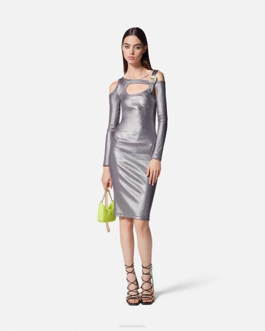 Versace ropa mujer vestido midi con abertura y hebilla barroca 6BPV2196 plata