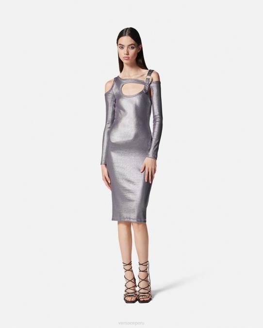 Versace ropa mujer vestido midi con abertura y hebilla barroca 6BPV2196 plata