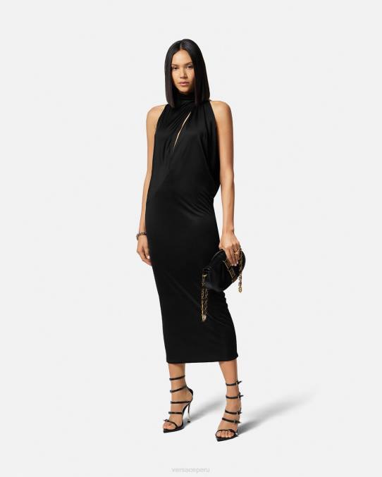 Versace ropa mujer vestido midi con cuello halter y cortes 6BPV53 negro