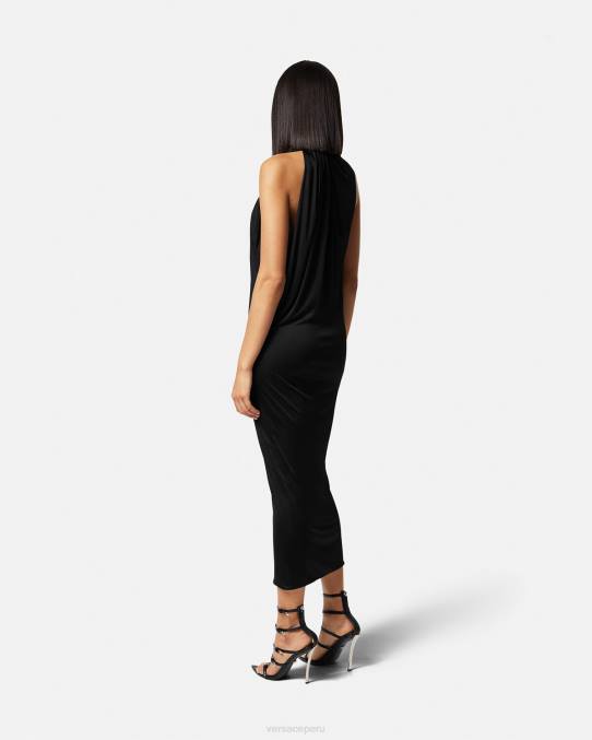 Versace ropa mujer vestido midi con cuello halter y cortes 6BPV53 negro