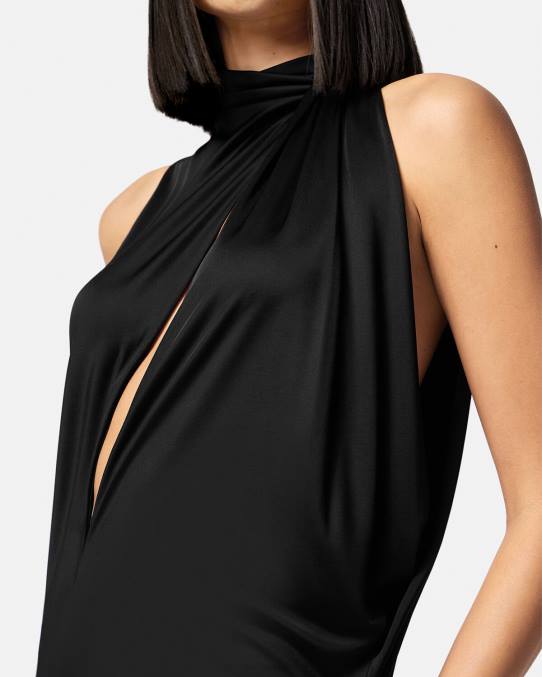 Versace ropa mujer vestido midi con cuello halter y cortes 6BPV53 negro