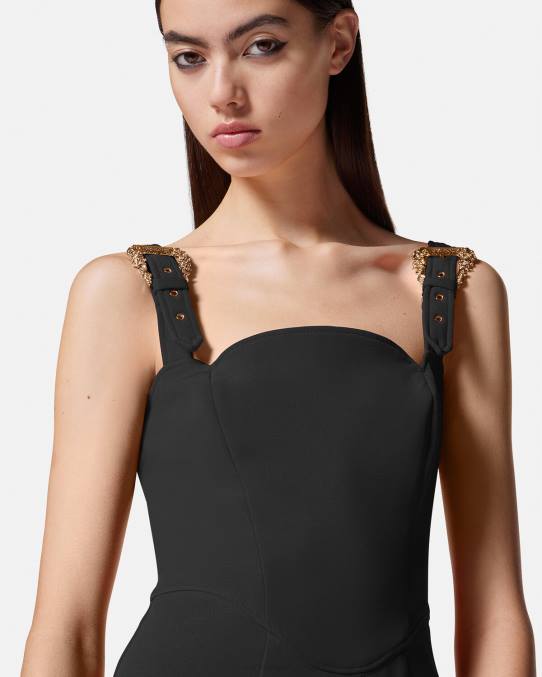 Versace ropa mujer vestido midi con hebilla barroca 6BPV2142 negro