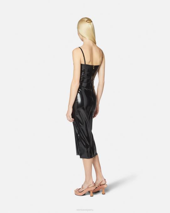 Versace ropa mujer vestido midi de látex con medusa 6BPV39 negro