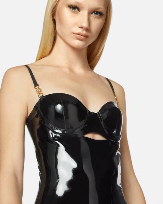 Versace ropa mujer vestido midi de látex con medusa 6BPV39 negro