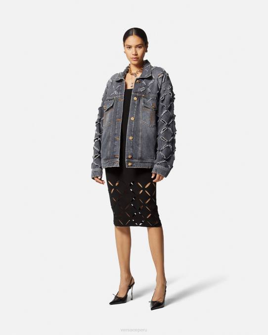 Versace ropa mujer vestido midi de punto con aberturas 6BPV49 negro