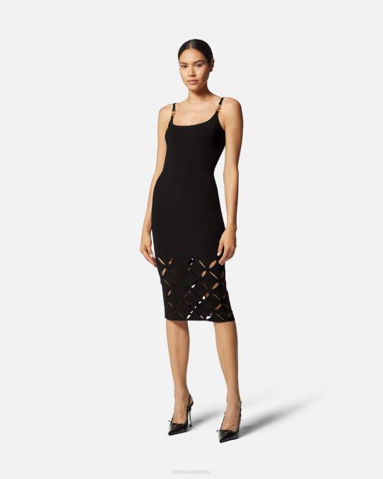 Versace ropa mujer vestido midi de punto con aberturas 6BPV49 negro