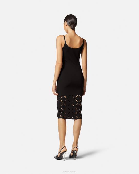 Versace ropa mujer vestido midi de punto con aberturas 6BPV49 negro