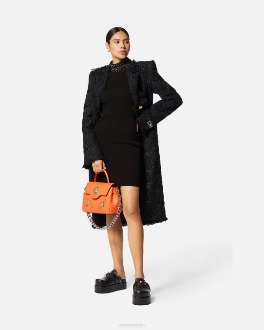 Versace ropa mujer vestido midi de punto con cuello alto y picos 6BPV71 negro