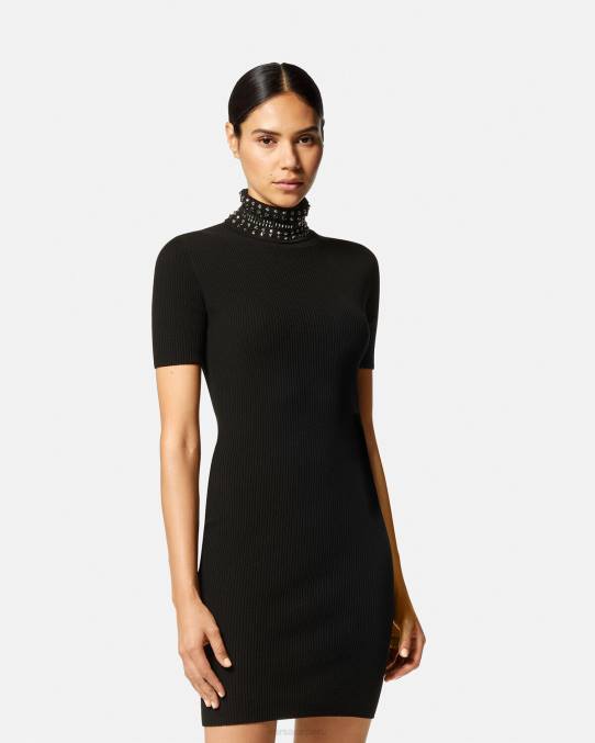 Versace ropa mujer vestido midi de punto con cuello alto y picos 6BPV71 negro