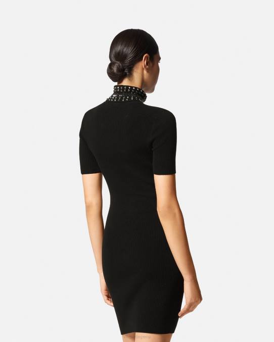 Versace ropa mujer vestido midi de punto con cuello alto y picos 6BPV71 negro