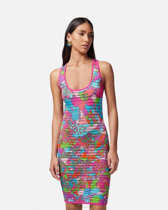 Versace ropa mujer vestido midi de punto floral de verano 6BPV12 imprimir