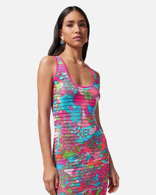 Versace ropa mujer vestido midi de punto floral de verano 6BPV12 imprimir