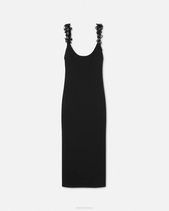 Versace ropa mujer vestido midi de seda con adornos enrollados 6BPV62 negro